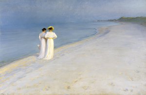 Sommerabend am Strand von Skagen. Anna Ancher und Marie Krøyer gehen zusammen spazieren.